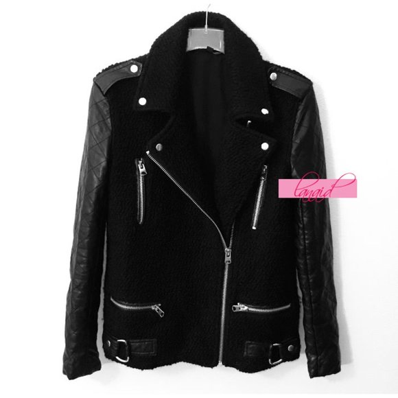 Jackets & Coats Sherpa Leather Moto Jacket Biker